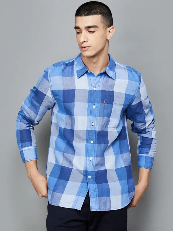 LEVIS blue checks cotton casual shirt-G3-MCS13881 Netherlands