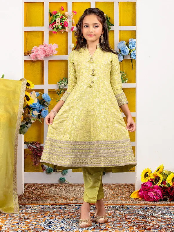 Light green pakistani style silk salwar suit-G3-GSS3450