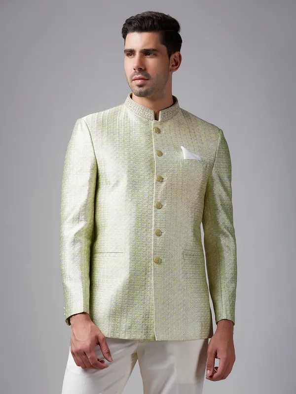 Light green texture silk jodhpuri suit G3 MCO1361