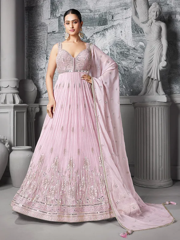 Light Pink Anarkali Silk Wedding Wear Suit