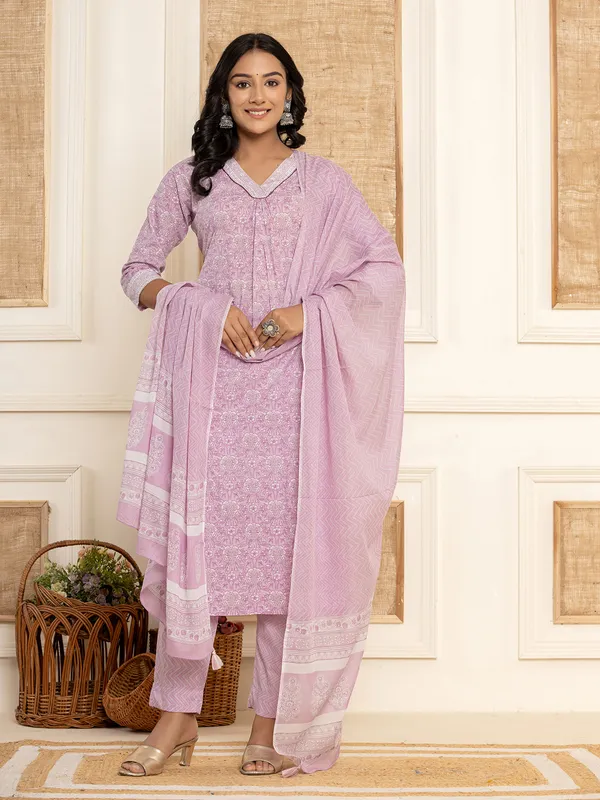 Women Purple Color Kurti Pant Set