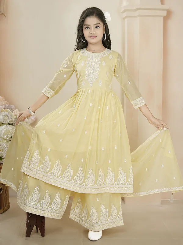 Light yellow pakistani palazzo salwar suit-G3-GSS3051