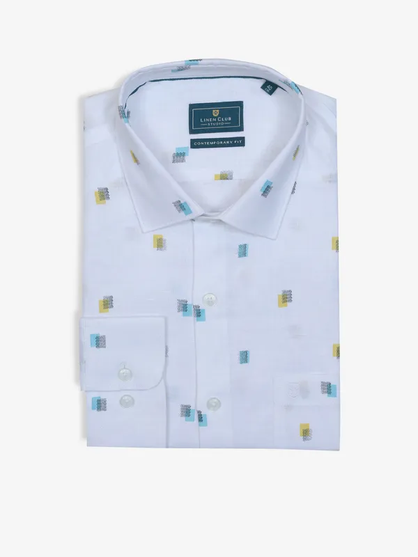 LINEN CLUB white printed cotton shirt-G3-MFS14326