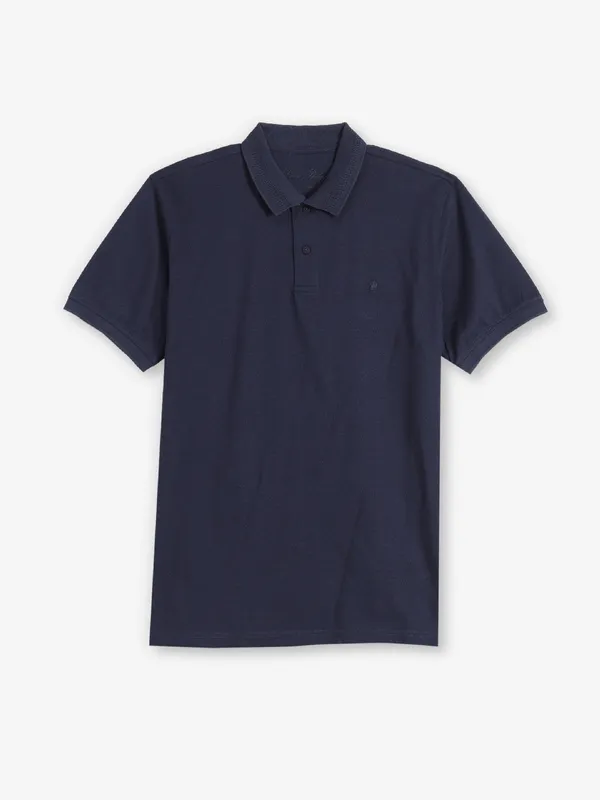 LOUIS PHILIPPE plain navy cotton polo t-shirt-G3-MTS21065