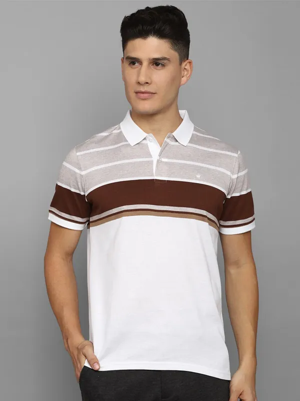 LOUIS PHILIPPE white stripe cotton t-shirt-G3-MTS18567