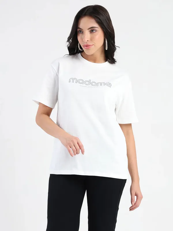 MADAME white brand name cotton t-shirt-G3-WTS5604