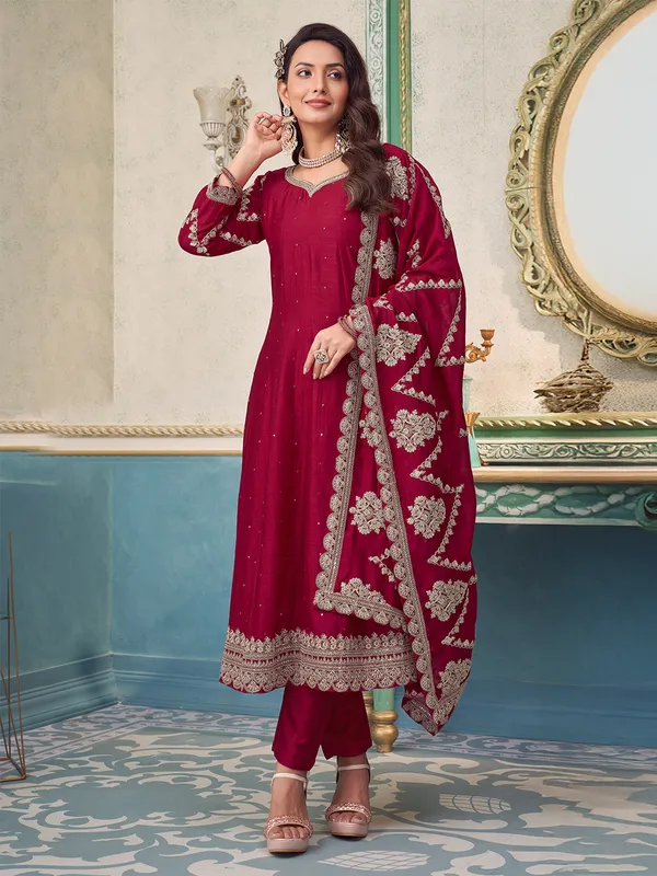 Maroon silk salwar suit with dupatta for women