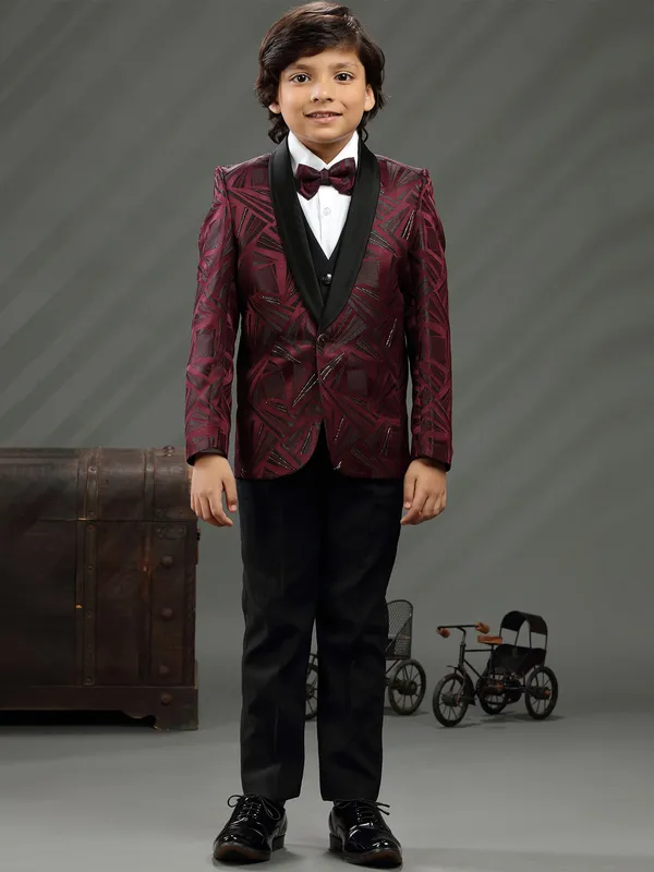 Maroon terry rayon boys coat suit-G3-BCO51317