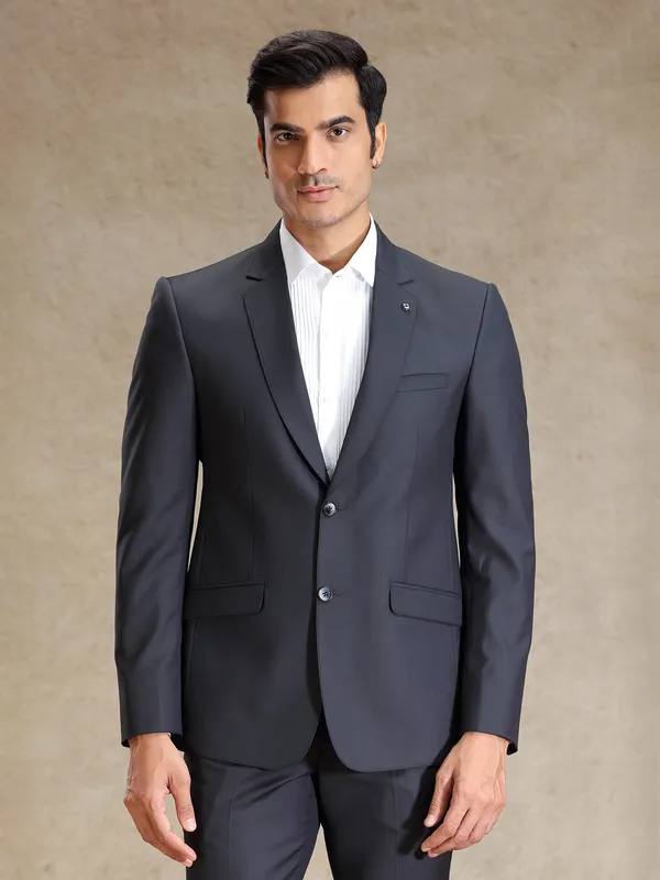 Metalic grey terry rayon blazer and pant set-G3-MCO1403