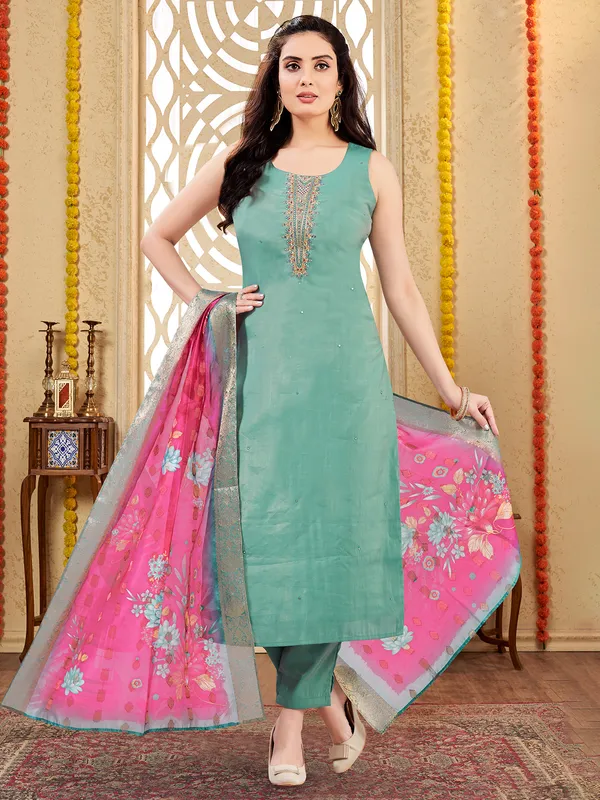 Drak Mint Green South Cotton Slub Chudidar Salwar Suits