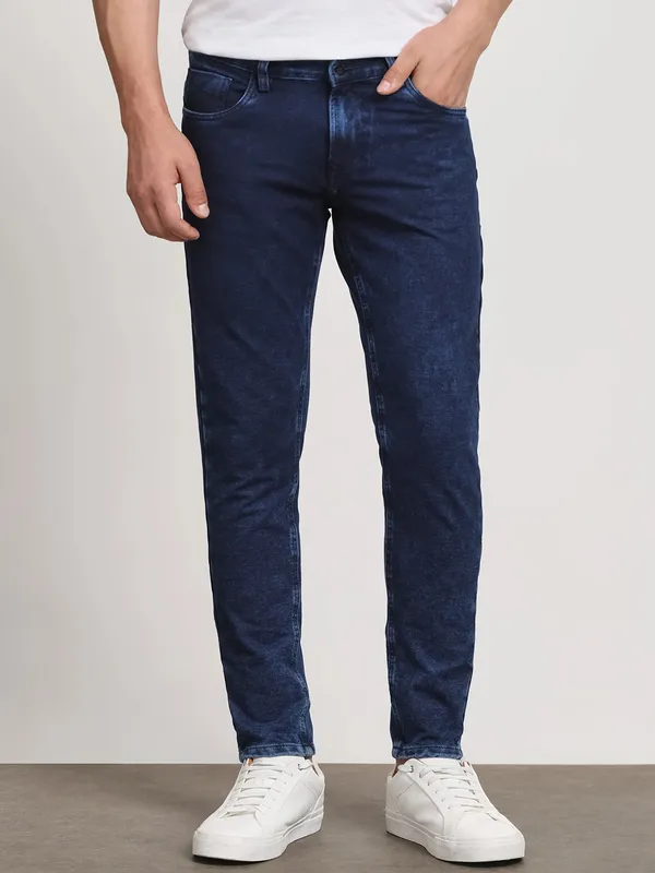 Dark Blue Navy Jeans Low-Rise Slim Fit Jeans