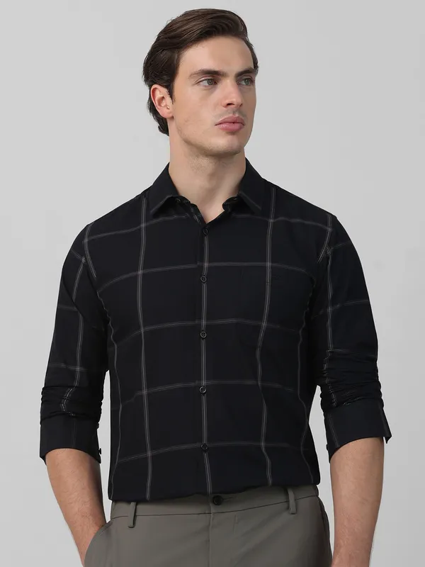 MUFTI black cotton shirt with checkered pattern-G3-MCS14360 France