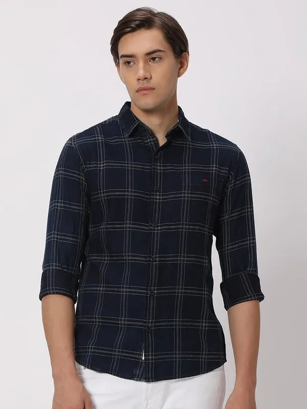 Mufti navy checks shirt-G3-MCS12531 Ireland