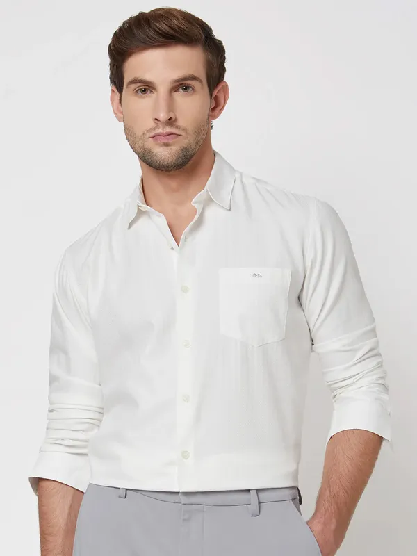 MUFTI white plain cotton casual shirt-G3-MCS13579 Germany