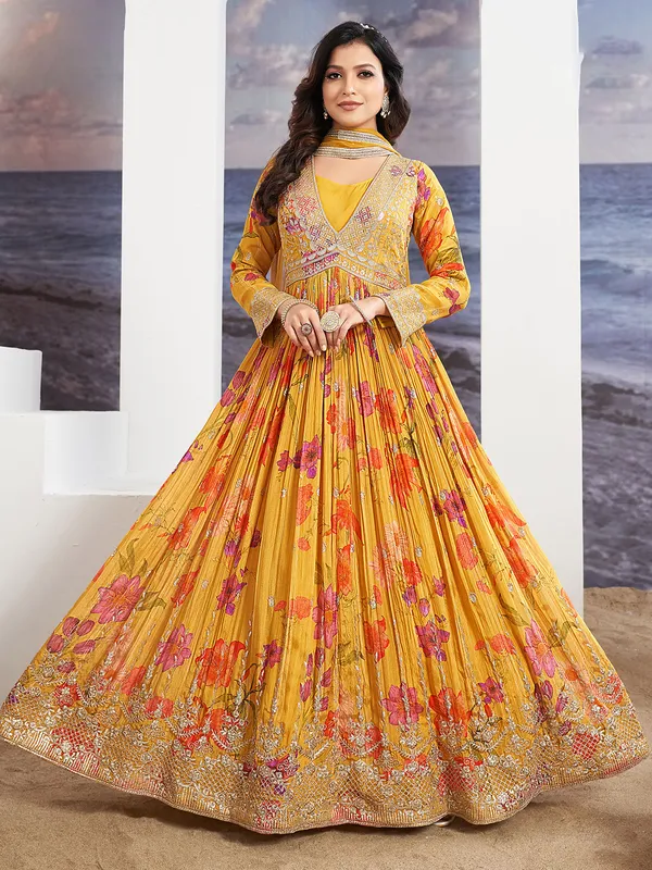 Mustard yellow floral printed anarkali suit-G3-WSS41386 | United...