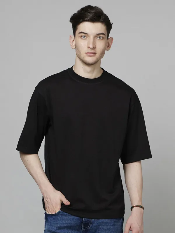 CELIO plain black cotton t-shirt-G3-MTS18856