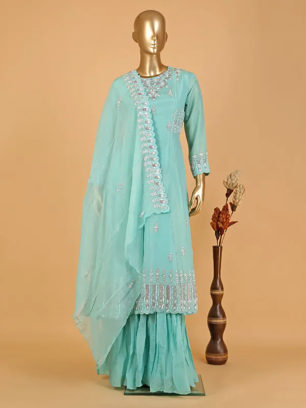 Trendy sky blue silk sharara suit-G3-WSS41782