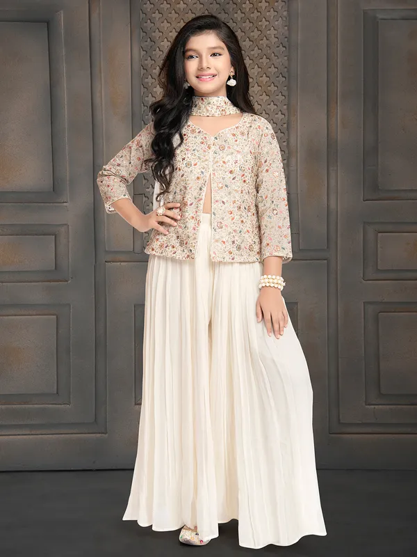 Off white palazzo suit with choker dupatta-G3-GSS2626