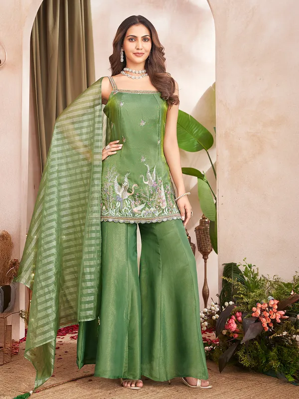 Pastel Green Punjabi Style Silk Palazzo Suit Pastel Green Punjabi Style Silk Palazzo Suit