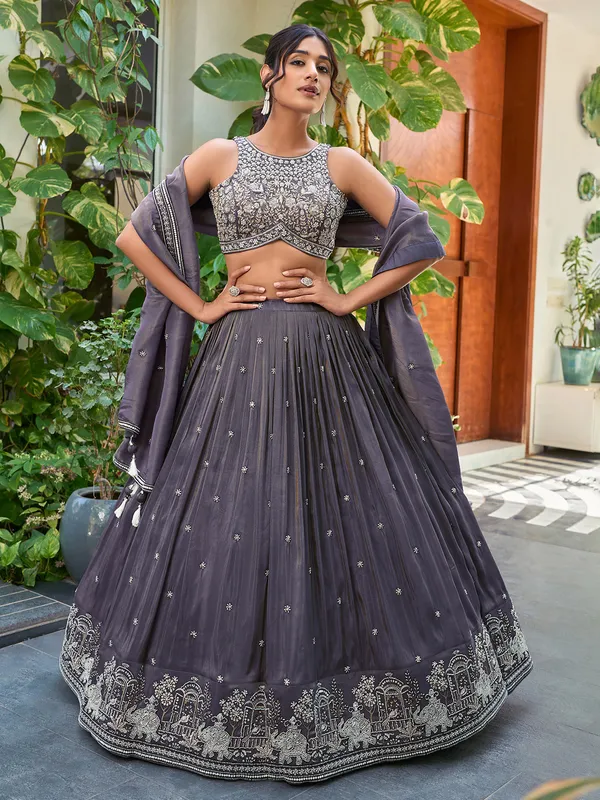 Pastel grey silk lehenga choli with dupatta-G3-WLC16689