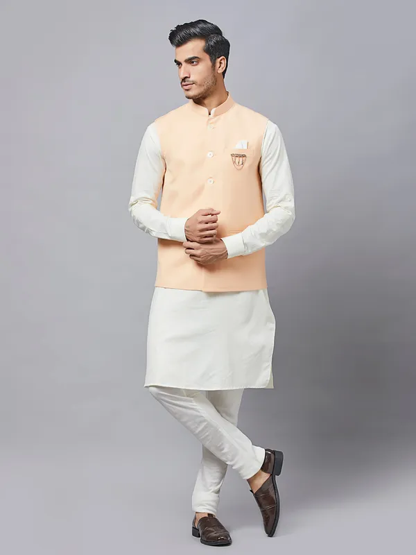 Peach cotton waistcoat set for parties-G3-MWCS2228