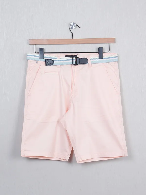 Peach shade cotton slim-fit shorts-G3-MSO0567 Netherlands