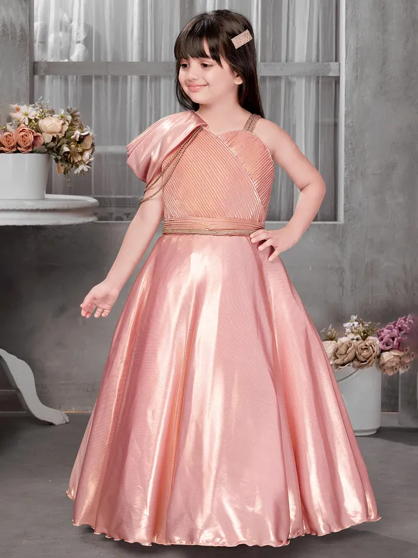 Peach silk frock for little princess-G3-GDR0647