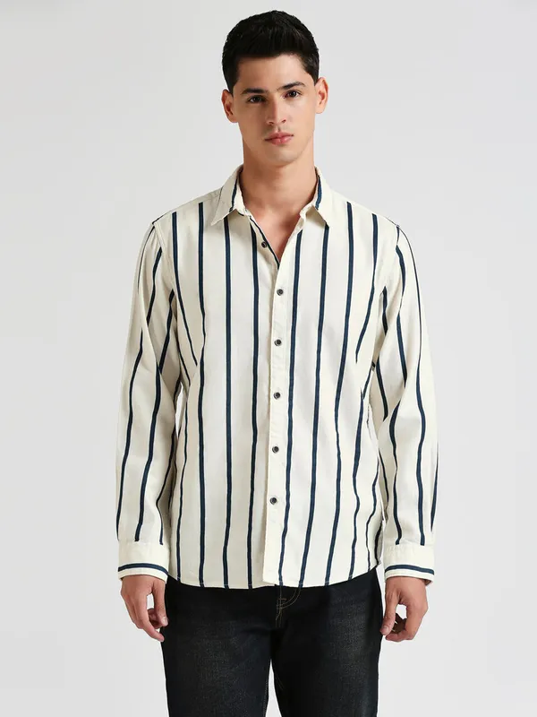 PEPE JEANS off-white stripe cotton shirt -G3-MCS13841