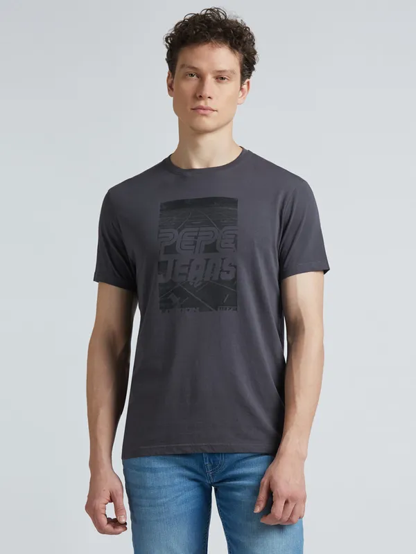 PEPE printed grey cotton casual slim fit t-shirt-G3-MTS19262