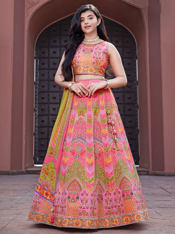 Pink lehenga choli for sangeet-G3-GCS3049 United States