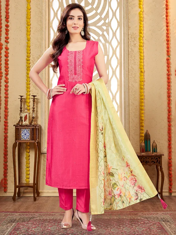 Muslin Silk Pink Weaving Festive Salwar Suit main image 1