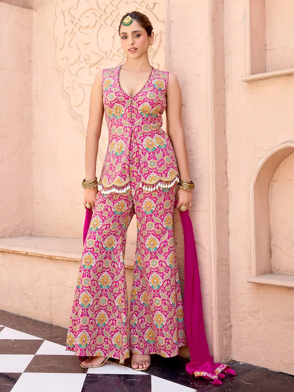 Pink silk wedding wear palazzo suit for women-G3-WSS43760