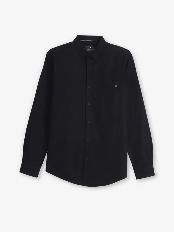 PIONEER plain black cotton casual shirt-G3-MCS14048