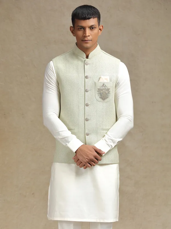 Pista green waistcoat set for special occasions-G3-MWCS300