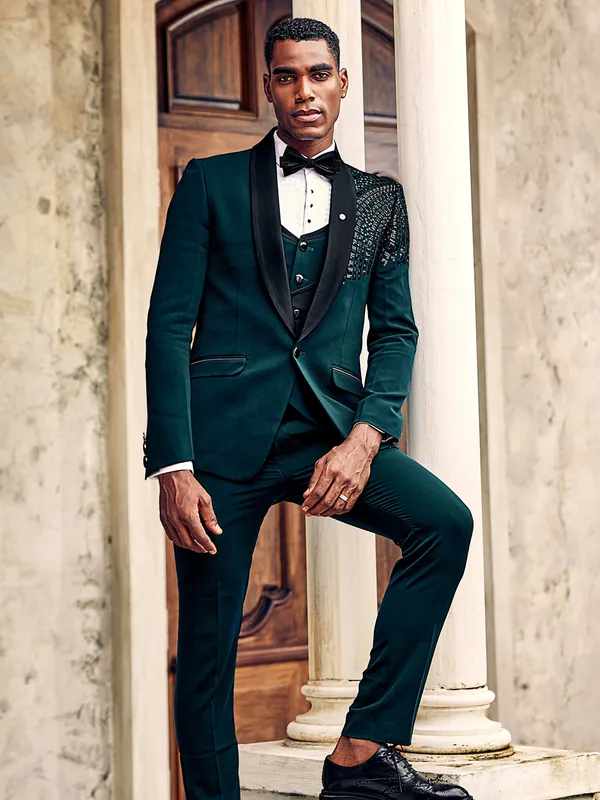 Prussian blue solid suede coat suit for reception G3 MCO1294