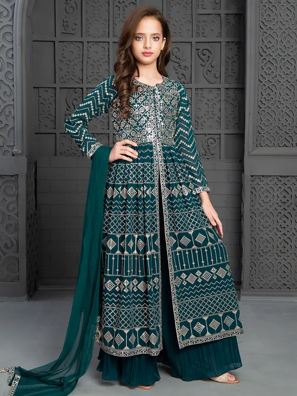 Rama Blue Wedding Wear Silk Trendy Palazzo Suit main image 1