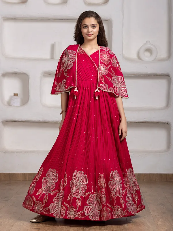 Rani pink georgette with jacket gown-G3-GGO0932