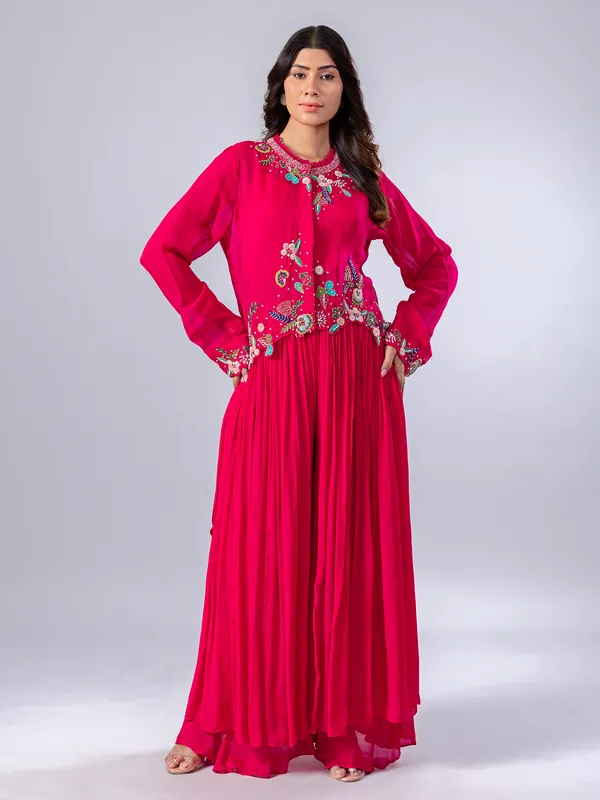 Palazzo Style Rani Pink Embellished Georgette Suit
