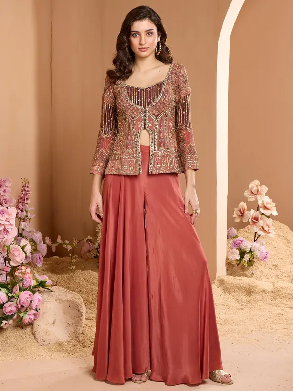 Reception style rust orange designer palazzo suit-G3-WSS42538
