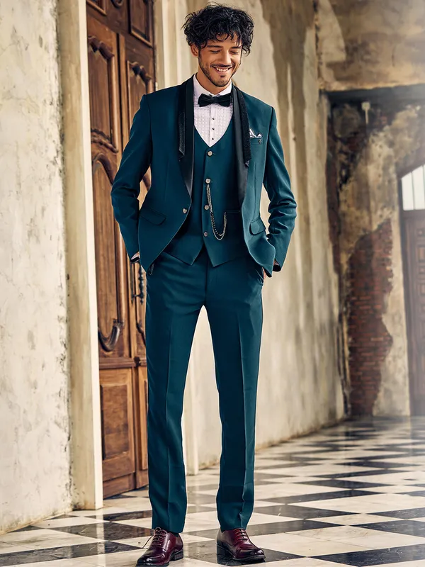 Reception wear prussian blue terry rayon coat suit G3 MCO1293