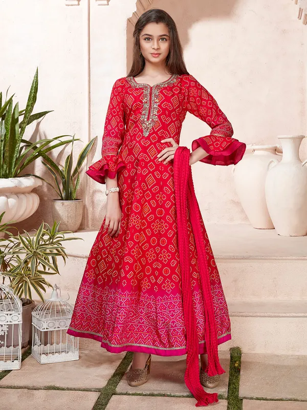 Red designer bandhani anarkali salwar kameez G3 GSS1873 United