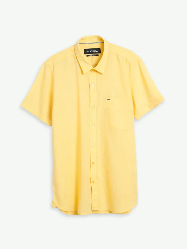 Relay plain yellow cotton shirt-G3-MCS12144 Mauritius
