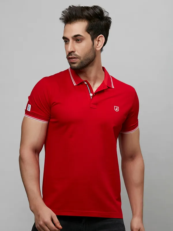 River Blue cotton red solid polo t-shirt-G3-MTS12433 France