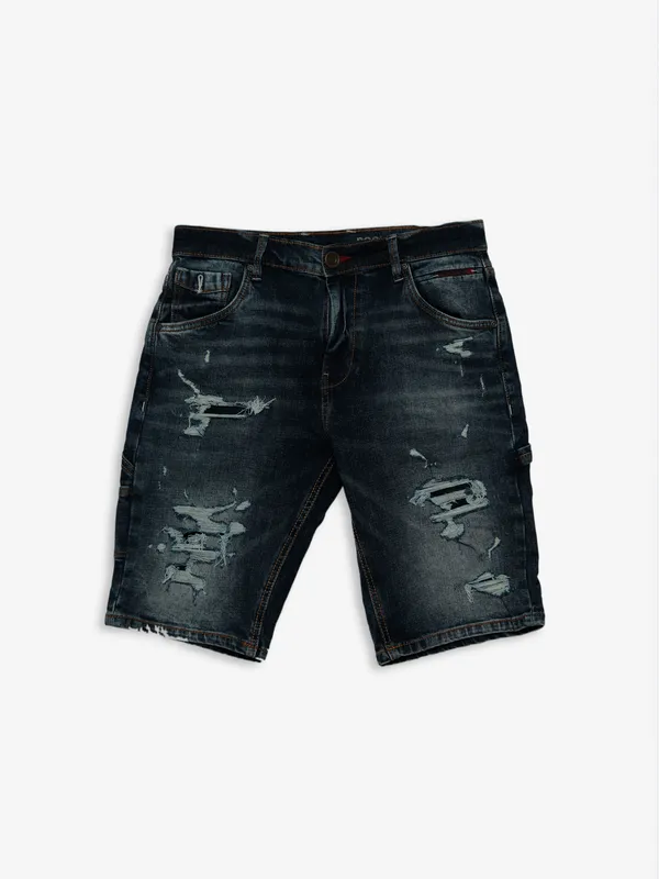 Rookies black ripped denim shorts-G3-MSO0651