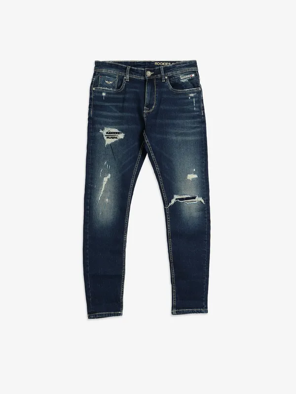 ROOKIES blue denim washed and ripped jeans-G3-MJE4907