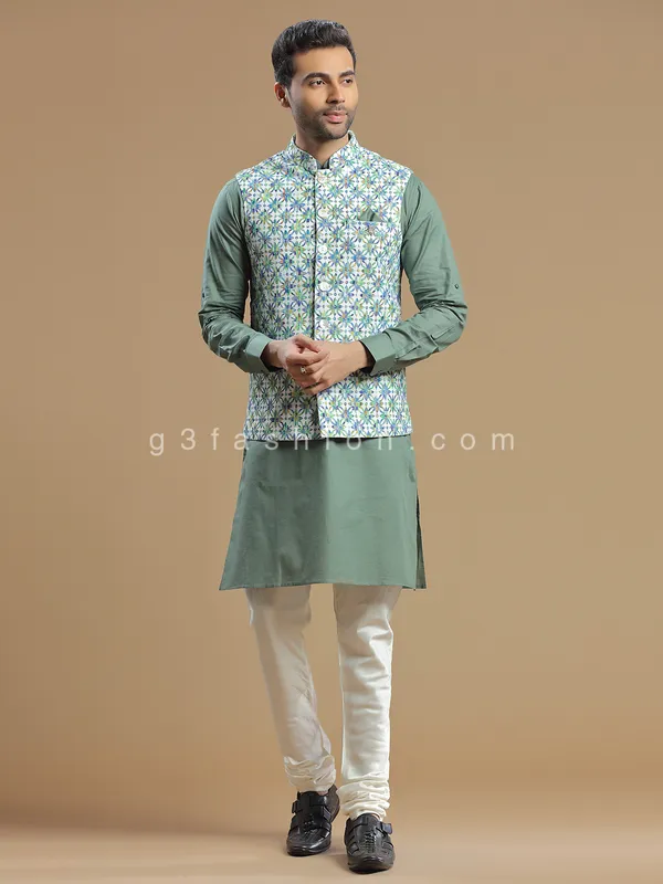 Sage Green Silk Waistcoat Set for Wedding