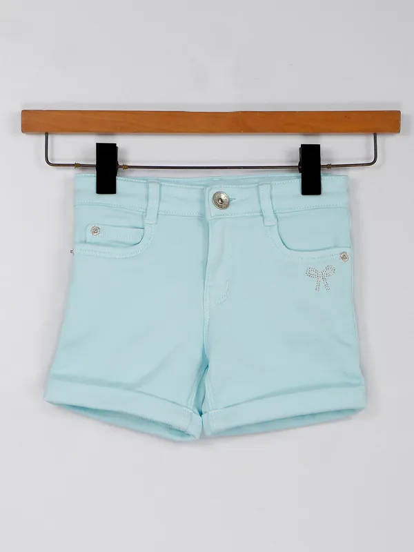 Green denim shorts online