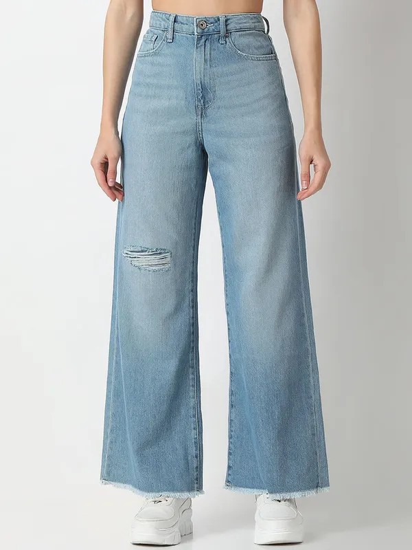 G3fashion Sky Blue Ripped Jeans SPYKAR Sky Blue Washed Ripped