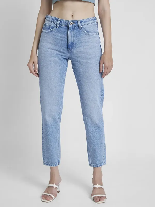 Spykar washed light blue mom jeans-G3-WJJ0728