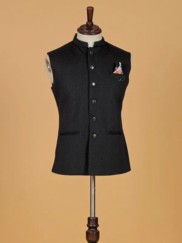 Waistcoat with Faux Front Pockets in Black